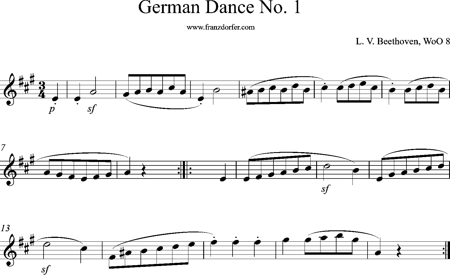clarinet sheet music, Deutscher Tanz Nr. 1-A